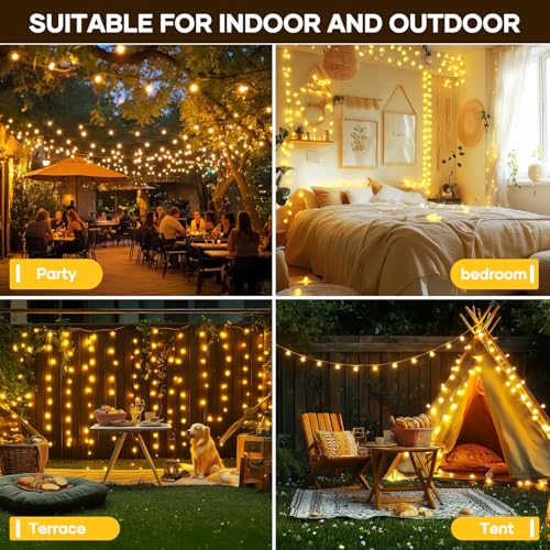 LED Lichterkette Strombetrieben,27M Lichterkette Kugel warmweiß mit Stecker für Außen und Innen,IP65 Wasserdicht Lichterketten mit Dimmbar Fernbedienung,Ideal für Zimmer,Weihnachten,Party,Garten