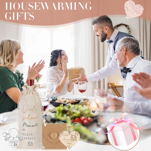 Otuuz Einzugsgeschenke Haus Wohnung Einweihungsgeschenk Glücksbringer Viel Glück im Neuen Zuhause Einzug Flaschentüten Schlüsselanhänger Umschlag Geschenk zum Einzug Umzug Richtfest Hauseinweihung