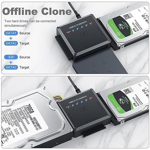 Image of USB 3.0 to SATA IDE Converter, External Hard Drive Reader Recovery Adapter Kit for Universal 2.5 inch 3.5 inch SSD HDD CD /DVD Optical Drives, w /One Touch Backup Function