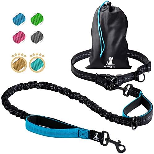 SparklyPets Hands Free Dog Leash for Medium and Large Dogs – Professional Harness with Reflective Stitches for Training, Walking, Jogging and Running Your Pet (Blue, for 1 Dog)