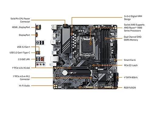 Image of GIGABYTE B650M D3HP AMD AM5 mATX Motherboard, Support Ryzen 9000 /8000 /7000 Series, DDR5, 5+2+2 Power Phase, 2X M.2, PCIe 4.0, USB-C 3.2 Gen 1, 2.5 GbE, EZ-Latch, Q-Flash, RGB Fusion