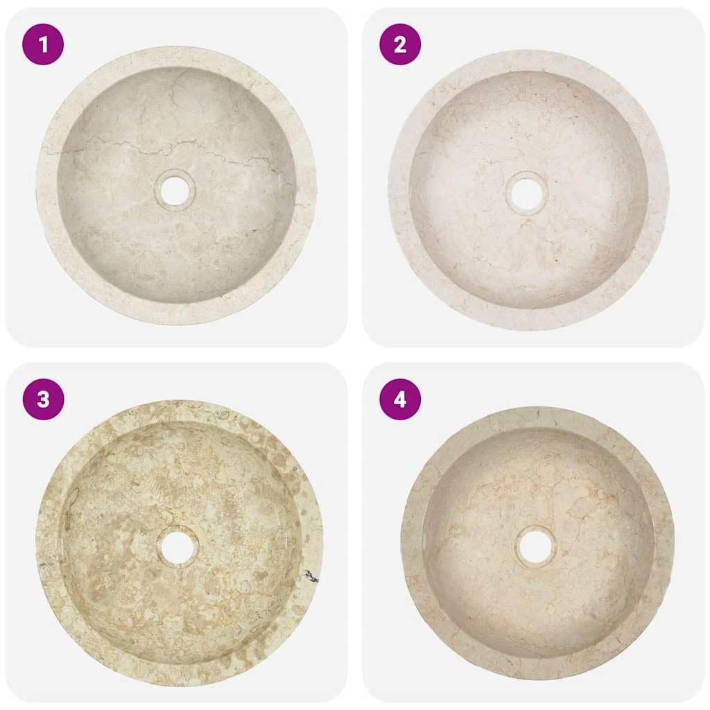 vidaXL Lavabo Sanitario Cuarto de Baño Servicio Fregadero Piezas de Fontanería Bricolaje Instalación Decoración Aseos Grifería 40x12 cm Mármol Crema Piedra Natural