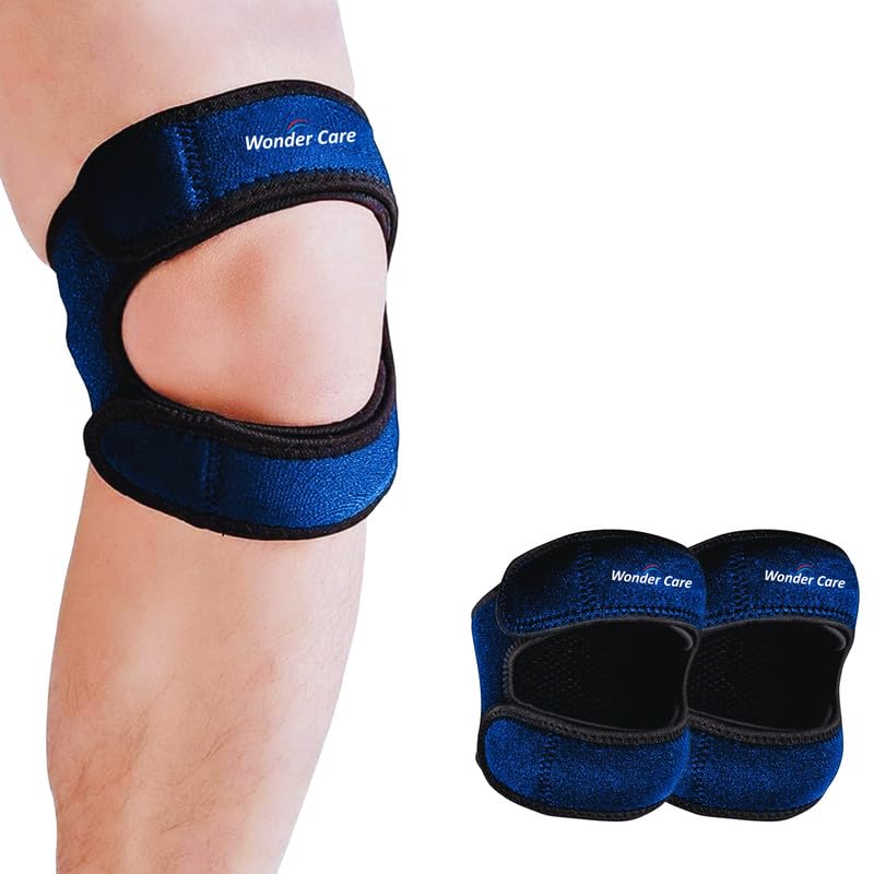 Image of Wonder Care Neoprene Knee Brace with Silicon Gel Pads, Patella Knee Strap for Workout & Sports, Patellar Tendon Strap, Adjustabale Patella Support for Men Women (2, Blue)
