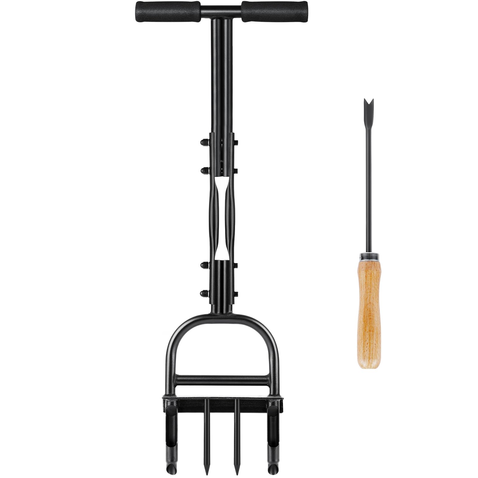 Huracan Aireador para césped, aireador de césped manual con 4 picos de acero, bandeja de almacenamiento, herramientas de jardín, mango en T, aireador de césped, pájaro carpintero para pequeños