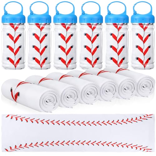 Hahafelt 12 Pack Baseball Cooling Towels Baseball Ice Towels for Neck 40x12 Breathable Chilly Towel with Plastic Container Microfiber Sport Towel for Players Team Gift Sport Party Favors