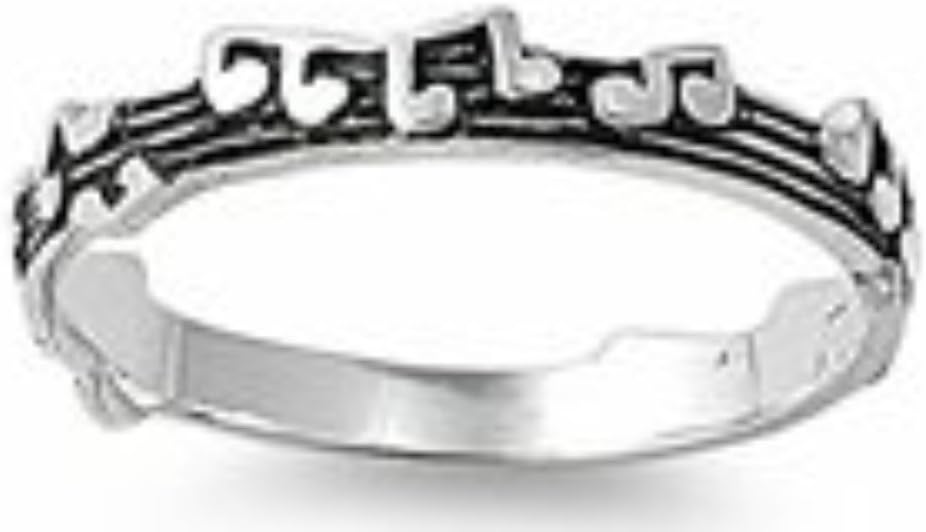 Sterling Silver Ring - Music Notes 3mm Band Rings Size 9
