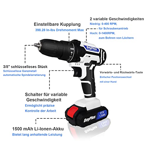 21-V-Akku-Bohrschrauber-Set Elektro-Schlagschrauber-Schraubendreher mit 2 1,5-AH-Akkus und Ladegerät, Akku-Bohrmaschine… – Bild 3