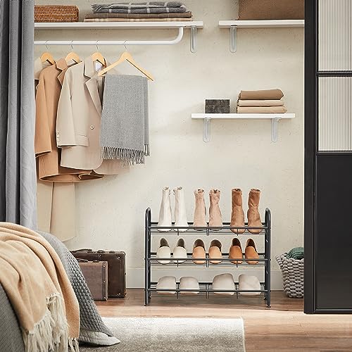 Image of SONGMICS Shoe Rack, 3 Tier Shoe Organizer for Closet, Holds up to 12 Pairs of Shoes, Shoe Rack for Front Door Entrance, Metal Shoe Shelf with Adjustable Tilt Angle, for Entryway, Garage, Black