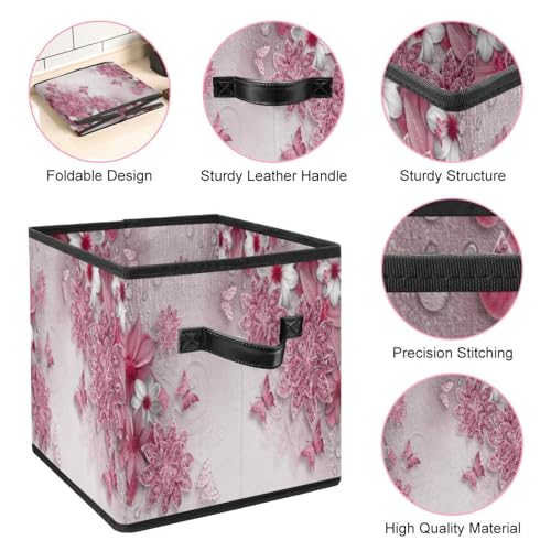 Boîte de rangement pliable pour chambre bébé fleur et papillon