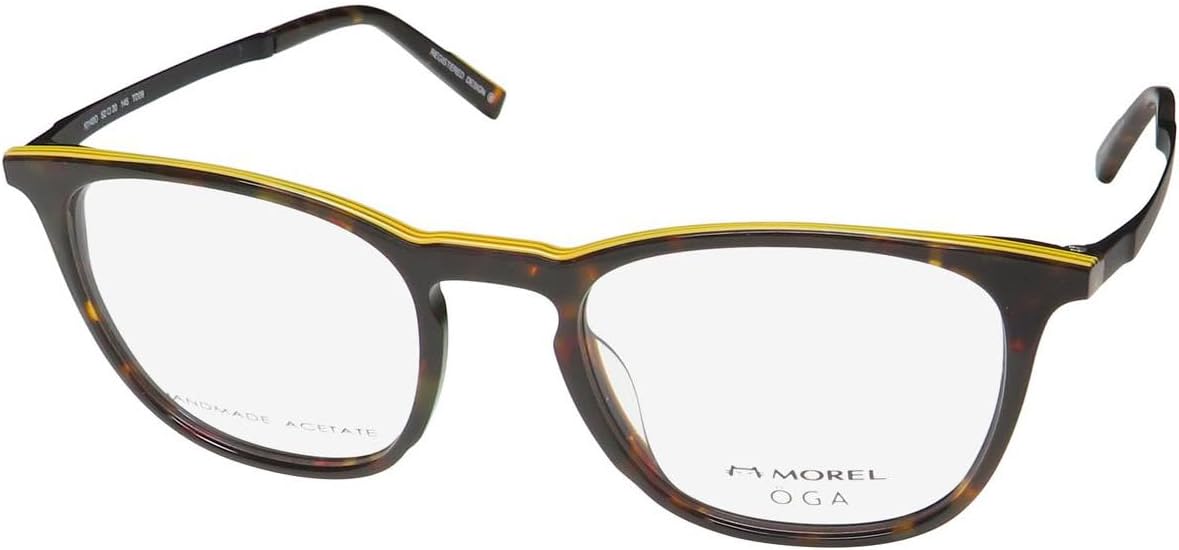 MOREL Oga 10140o Handmade In France Premium Acetate Materials Eyeglass Frame/Eyewear European Luxury Optical Line [52-20-145, brown/yellow/black]