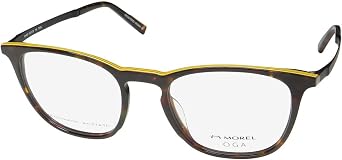 MOREL Oga 10140o Handmade In France Premium Acetate Materials Eyeglass Frame/Eyewear European Luxury Optical Line [52-20-145, brown/yellow/black]
