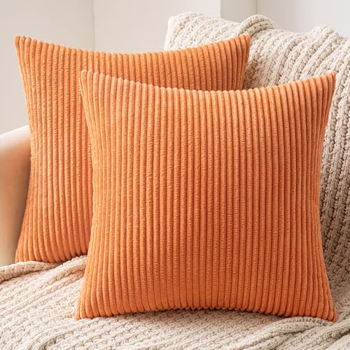 MIULEE Lot de 2 Decorative Housse de Coussin en Velours Côtelé Canapé Taie d'oreiller Douce pour Maison Salon Chambre Lit Clic Clac 40x40 cm Orange
