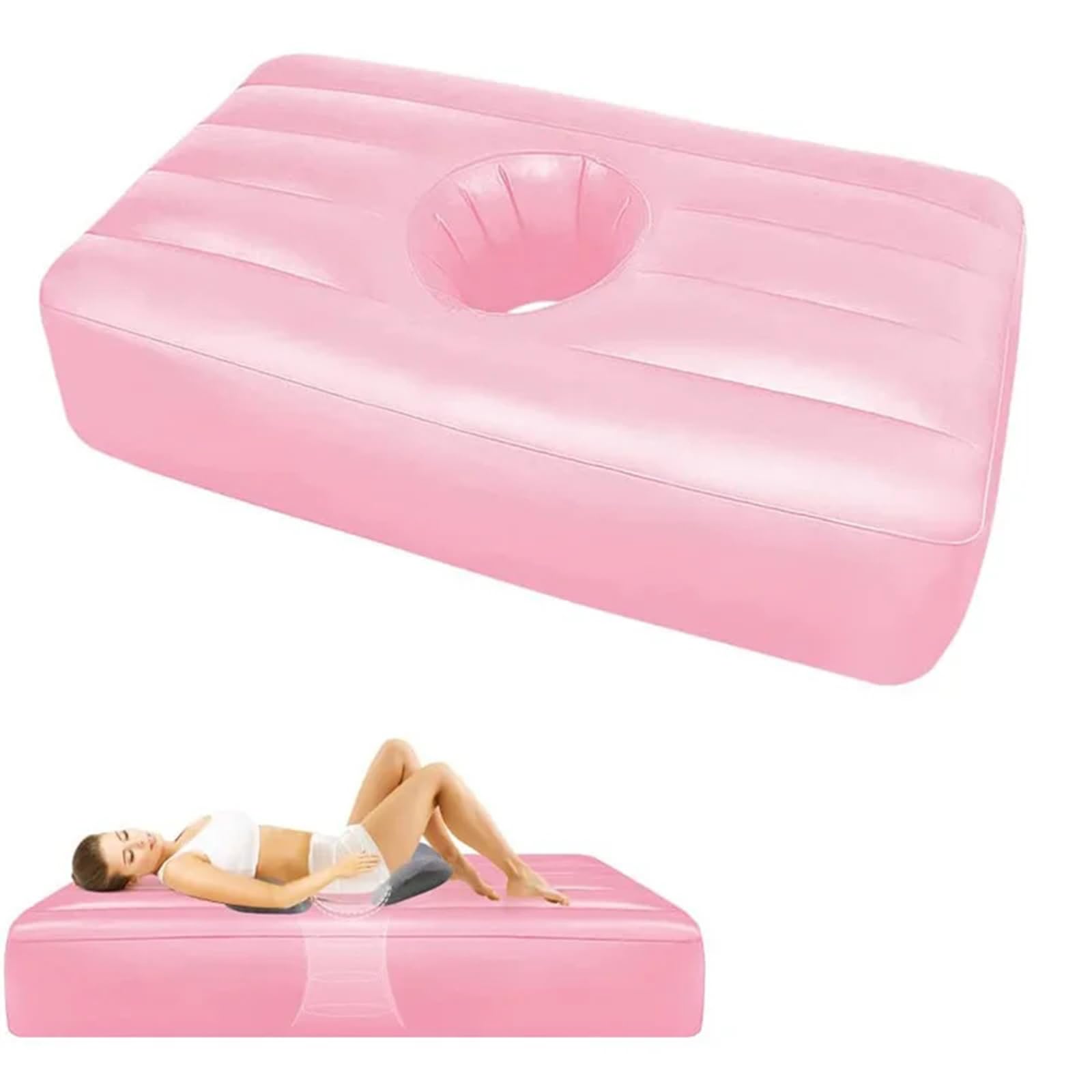 Yogamatte Für Schwangere, Bequeme, Beflockte, Aufblasbare PVC-Matratze Mit Loch, Bequemes Ganzkörperkissen, Schwangerschaftskissen Zum Schlafen,Pink