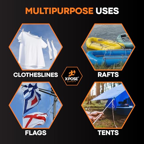 Xpose Safety 1/8" Reflective Nylon Cord Rope – 100 ft White Guyline, Braided Tent Line for Camping, Tarps, Tie Downs, Outdoor Use & Cordage - image 2