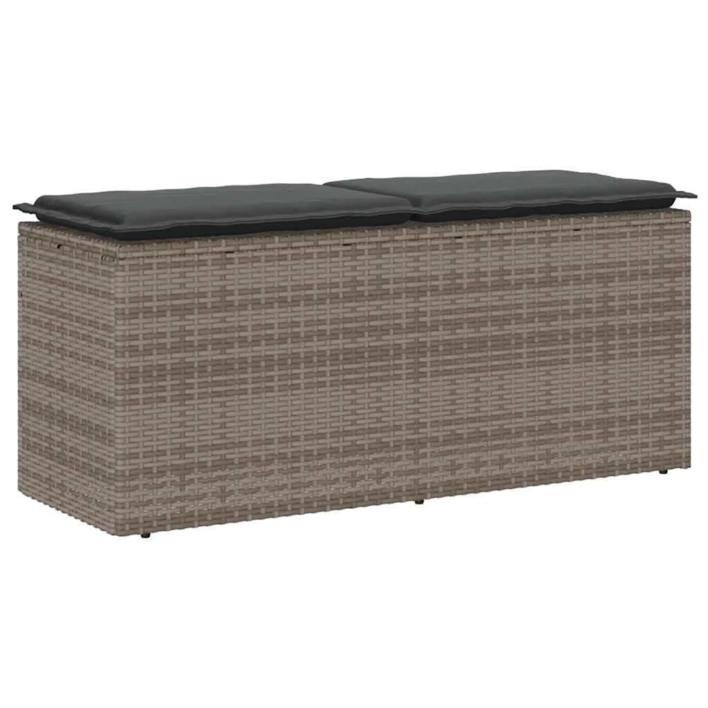 vidaXL Banco de jardín con cojín ratán sintético Gris 110x40x44 cm