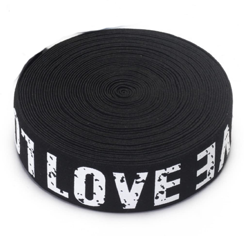 Yalulu 10 Yards Love Printed Elastic Bands Elastic Band Braided Elastic String Love Rubber Webbing for Clothing Trousers Sewing Supplies (White, 50mm)