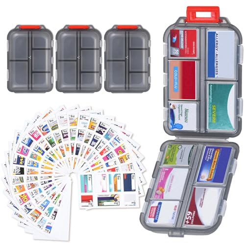 Image of Large Travel Pill Organizer, 10 Compartments Small Portable Pill Case with 189 Medicine Labels, Compact Medicine Storage Box for Purse, Pocket, Airplane, Travel, Nurse Daily Use 3 Pack