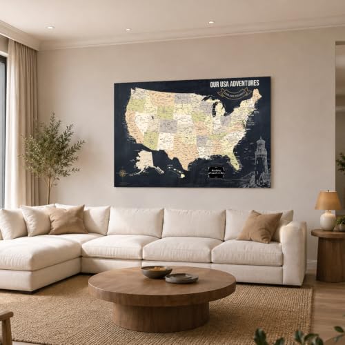 Image of IPIC Vintage USA Maps for Wall, Map of the United States, Size 42x28 in