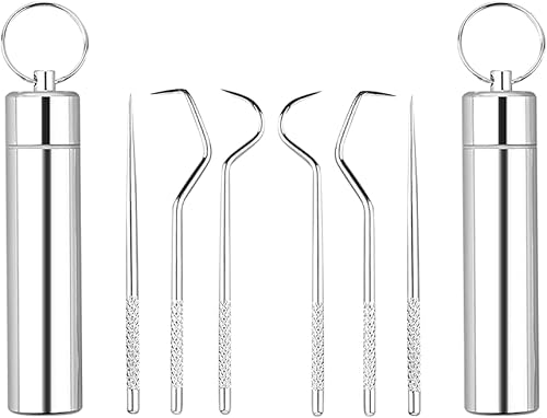 Juego de 3 palillos de dientes de acero inoxidable herramientas de limpieza de dientes de primera calidad juego de púas de dientes reutilizables de