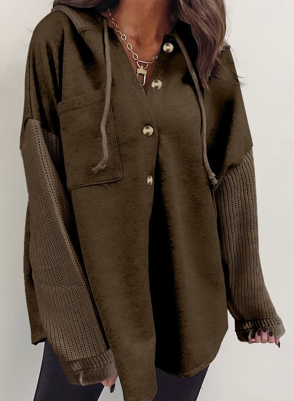 Image of SHEWIN Women Oversized Hooded Sweatshirt Loose Fit Casual Button Hoodies with Pocket 2026