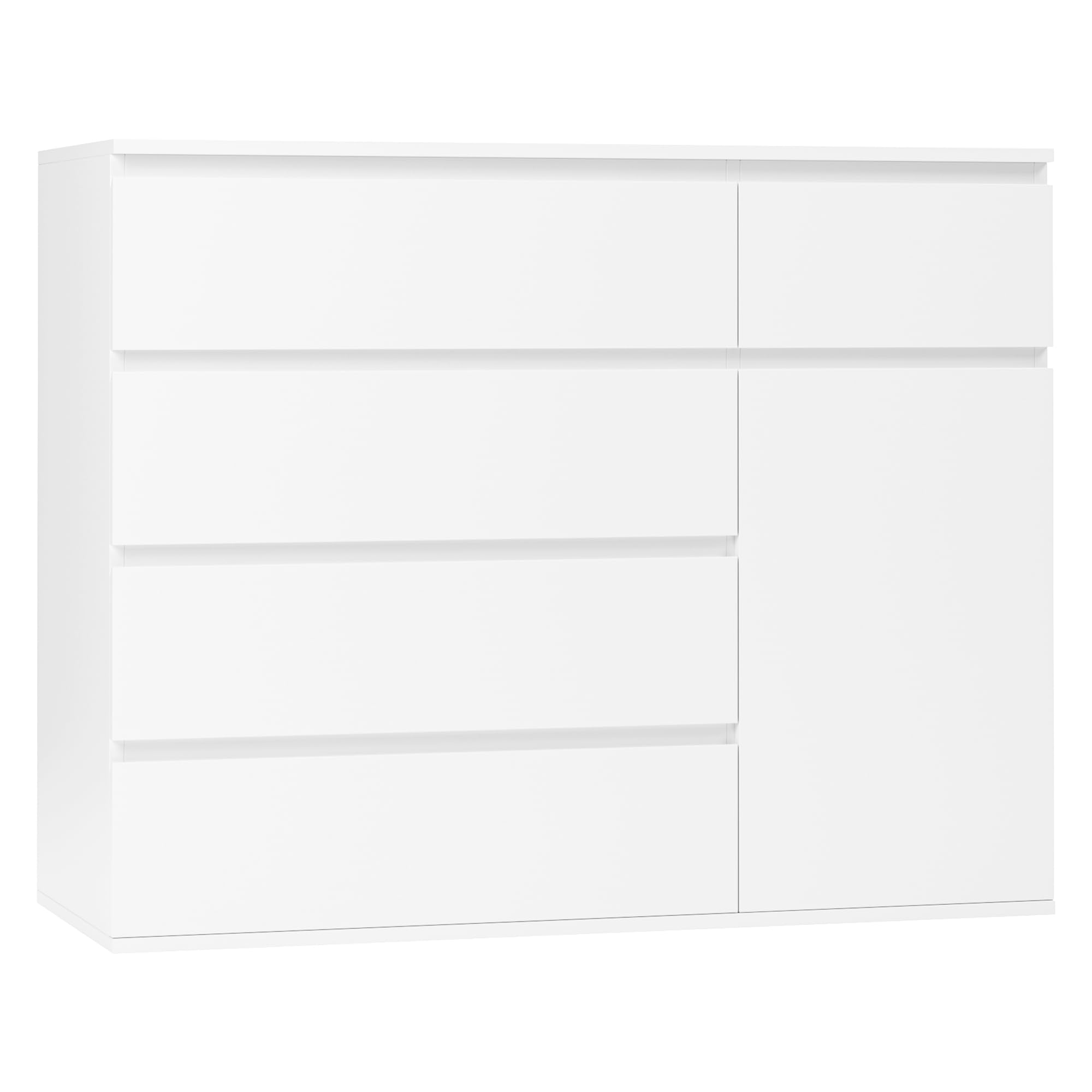 FOREHILL Cassettiera Bianca con 5 Cassetti e 1 Ante,Cassettiera Camera da Letto in Legno,Mobiletto Multiuso per camera da letto, Soggiorno, Studio, Corridoio 100x40x80 cm Spedito in 2 pacchi Bianco