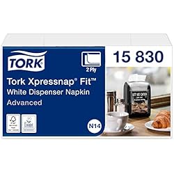 Servilletas Tork Tork Xpressnap Fit 15830 - Recambio de servilletas para el dispensador de servilletas de papel N14, calidad avanzada 2 capas, 720 unidades, color blanco