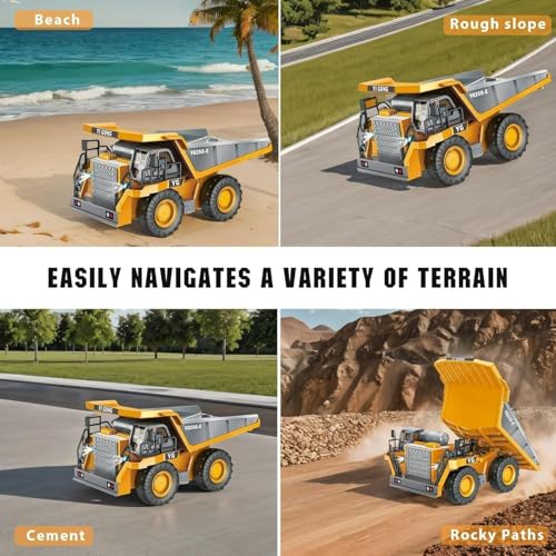 Image of Remote Control Dump Truck Toy for Kids, Rc Construction Toys Vehicle with Metal Bed & Light /Music, Ideas for Boys Age 6 7 8 9 10-15 Year Old & Up, Multicolor