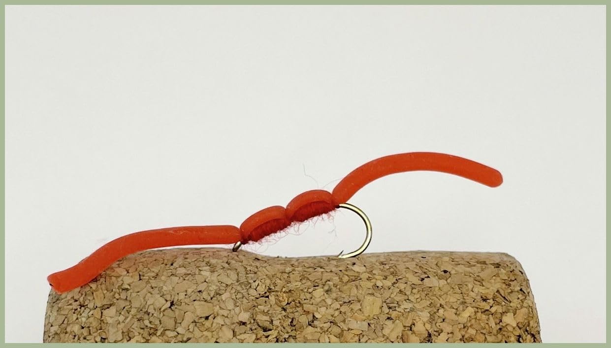 Barbless Red Squirmy Worm Flies, Trout Flies, Size 10 Spandex favourites, Top selling. (3)