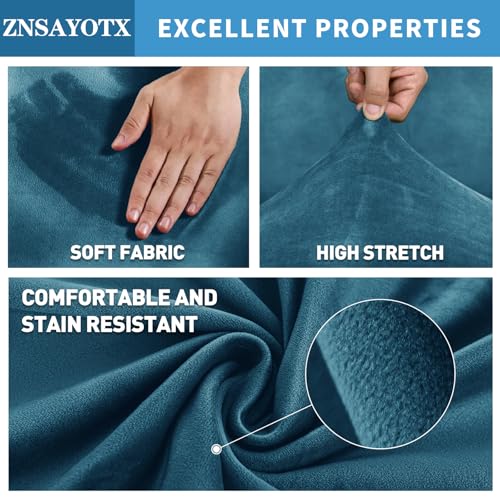Image of ZNSAYOTX 2026 Velvet Small Recliner Cover 3-Piece, Luxury Plush Recliner Chair Covers with Elastic Band & Ties Stay in Place, Stretch Reclining Slipcover for Lazy Boy Soft Washable (Peacock Blue)