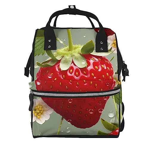 Sac à langer sac à dos noir imprimé fraise grand format pour voyage et PC