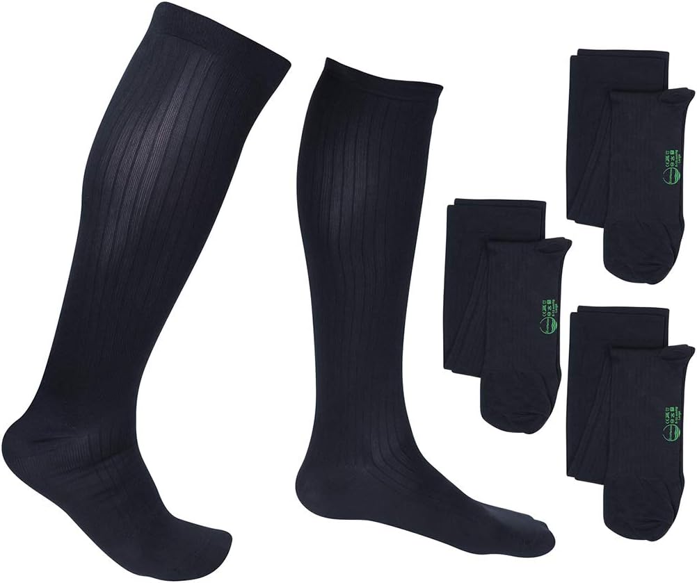 3 Pair EvoNation Men's USA Made Graduated Compression Socks 20-30 mmHg Firm Pressure Medical Quality Knee High Orthopedic Support Stockings Hose - Best Comfort Fit, Circulation, Travel (XL, Navy Blue)