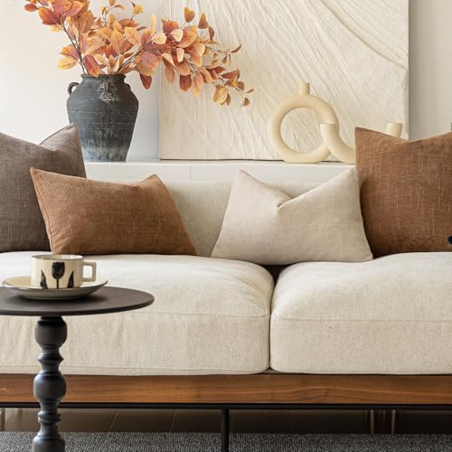 Image of Foindtower Pack of 2 Soft Textured Chenille Throw Decorative Pillow Covers Lumbar Accent Solid Cushion Cover Cozy Neutral Farmhouse Pillow Case for Couch Sofa Bedroom Living Room 12x24 Inch, Beige
