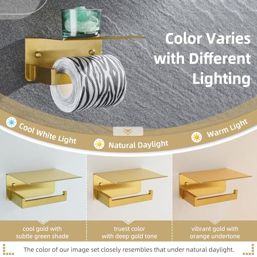 Image of Angle Simple Toilet Paper Holder with Shelf, Brushed Dark Gold