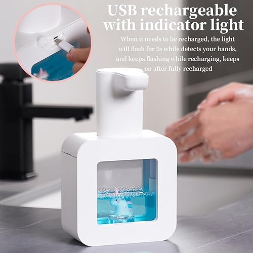 Miniatura 5 de Dispensador automático de espuma para niños, bonito dispensador de jabón para la escuela, baño, cocina, oficina, impermeable, recargable por USB,