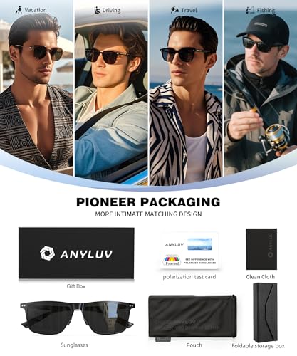 Image of ANYLUV Mens Sunglasses Polarized Upgraded Carbon Fiber Temple Sun Glasses Fashion Driving with UV Protection