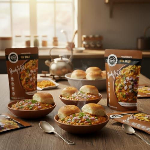 Image of FzyEzy Freeze-Dried Pav Bhaji Masala | Authentic Mumbai Street-Style Curry Paste | Ready in Minutes - Just Add Hot Water | Vegetarian Indian Meal | Travel-Friendly & Preservative-Free | 65g Pack