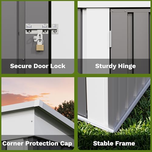 Image of Patiowell 5x3 FT Outdoor Storage Shed, Garden Tool Shed with Sloping Roof and Lockable Door, Metal Shed for Backyard Garden Patio Lawn, Gray