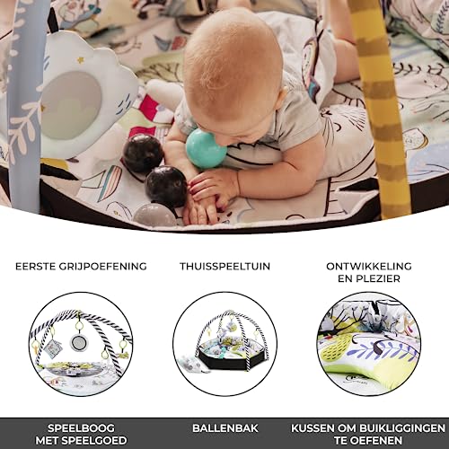 Kinderkraft speelmat SMARTPLAY, speelkleed, educatieve mat, met boxfunctie, tummy-time kussen, accessoires, hangende rammelaar, 5 speeltjes, 30 ballen, voor pasgeborenen, geschikt, meerkleurig - Afbeelding 4