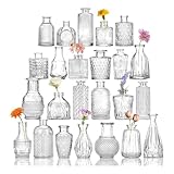 Tucorresi Juego de 24 Jarrones Decorativos: Floreros de Cristal, Floreros Decorativos para Mesa - con Relieve Clásico...