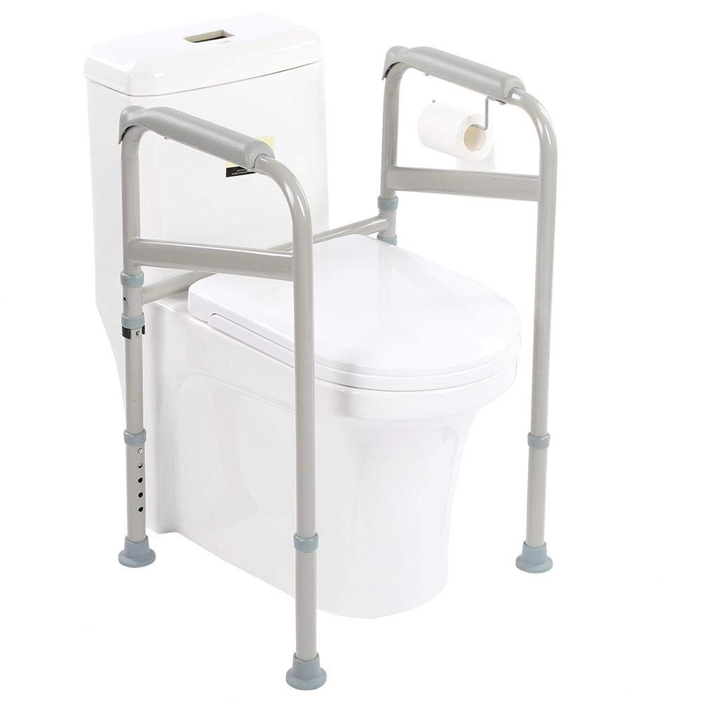 Supporto WC con Braccioli Regolabili, Telaio Autonomo Antiscivolo per Anziani Disabili e Donne Incinte, Corrimano Bagno Pieghevole