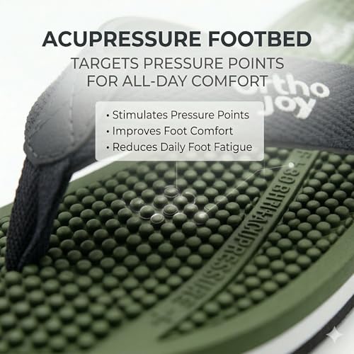 Image of ORTHO JOY Orthopedic Comfort Flip Flops for Men - Acupressure Massage Sole, Anti-Slip Lightweight Slippers