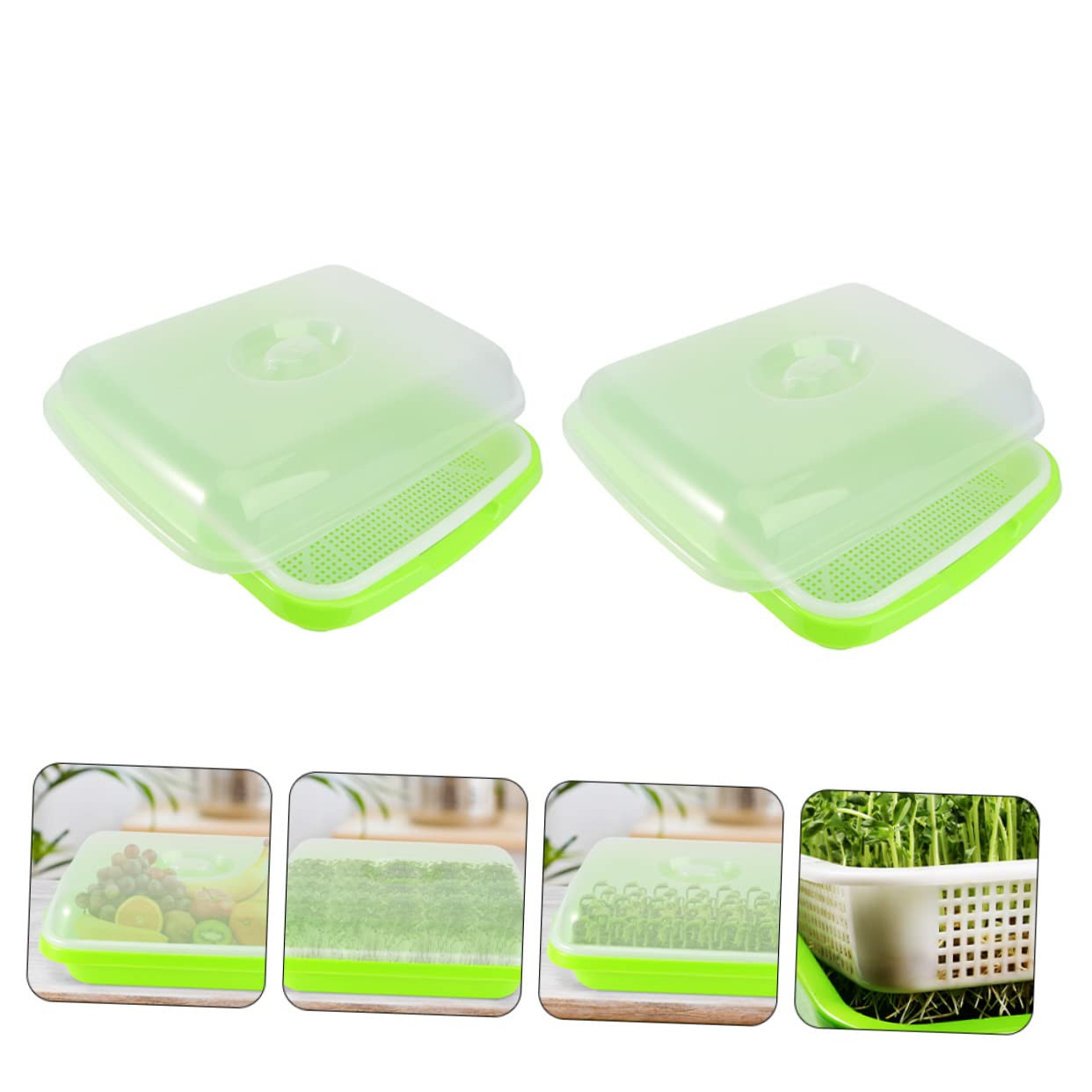 TOYANDONA Bandejas para Germinadores Tapa para Jardinería, Pack 2 Unidades, de Cultivo Plástico Profundo, Germinador de Brotes Soja, Germinación sin Tierra, Uso Doméstico y Huerto Urbano