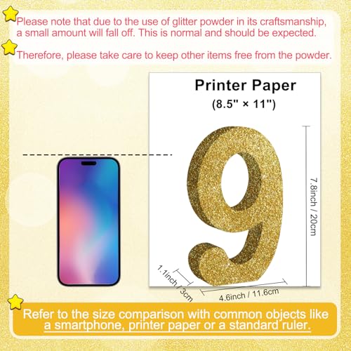 Image of TONIFUL 7.8 Inch Gold Glitter Number 9 Wooden Table Centerpieces Birthday Party Decorations,Shining Golden Digit 9 for Birthday Decorations,New Year,Graduation Decoration,Anniversary,Prop (1 Pack)