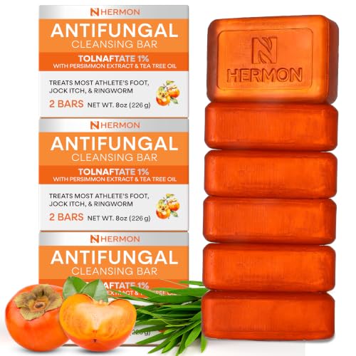 Image of Hermon Antifungal Bar Soap: Antifungal Soap for Ringworm, Jock Itch & Athlete's Foot with Tea Tree Oil - Tolnaftate 1% Medicated Anti Fungal Treatment Bar for Skin Fungus - 6 Bars