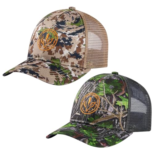 Image of BASSDASH 2 Pack Altimate Fishing Hunting Hat Mesh Back for Men Women Adjustable Baseball Trucker Cap Camo Blaze Orange
