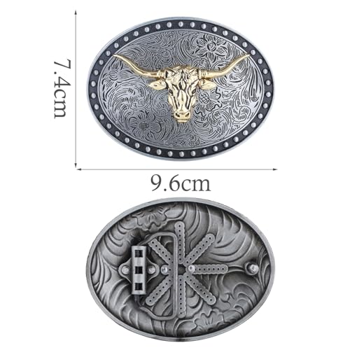 Image of Turquoise Belt Buckle for Men Western Texas Longhorn Bull Rodeo Belt Buckle American Cowboy Chic Gift