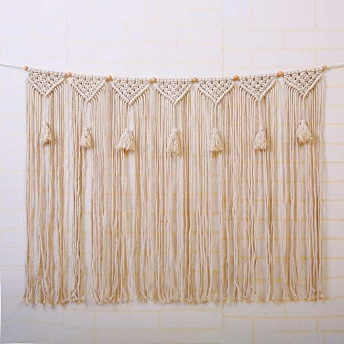 laddawan Macrame Wall Hanging Wall Tapestry Large Bohemian Wall Decoration for Wedding Backdrop Curtain Fringe Garland Banner Bedroom Living Room Gallery Baby Nursery 35.3" L X 23.5" W (NO.3)