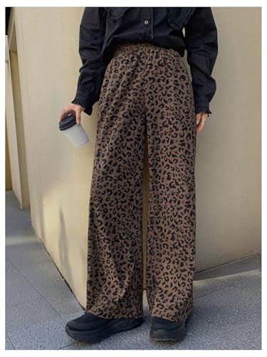 OYOANGLE Women's All Over Print High Elastic Waisted Pants Straight Leg Loose Fit Trousers Streetwear4