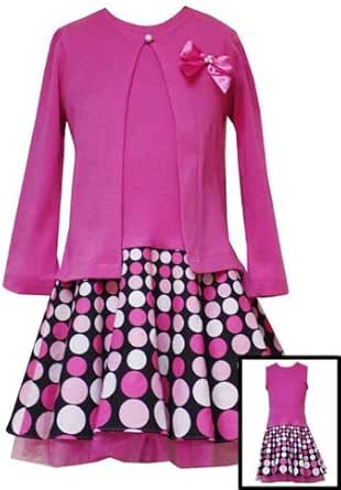 Clearance Hot Pink Graduated Dotted Circle Dress w Cardigan