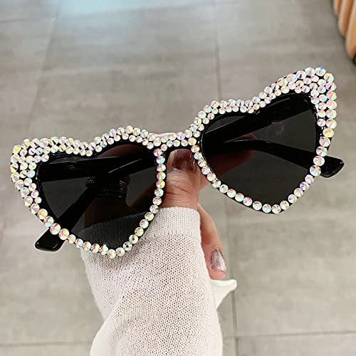 Cute Women Heart Sunglasses Fashion Shiny Bling Diamond Sunglasses Polygonal Pink Rhinestone Sunglasses UV Protection2